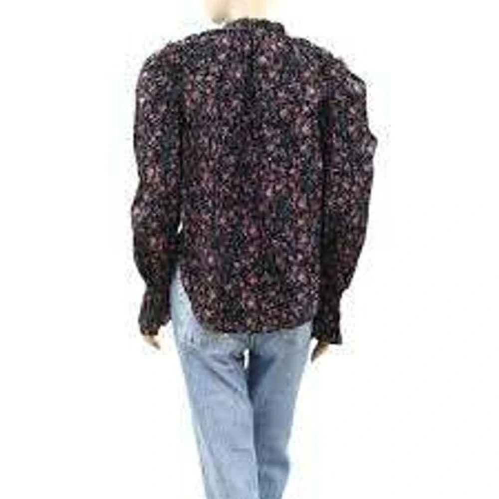 Free People Blouse med floral meant to be black feminine puff sleeve romantic ec